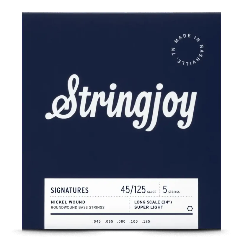 Cuerdas para bajo Stringjoy de calibre ligero (45-125), 5 cuerdas, escala larga, entorchado en níquel